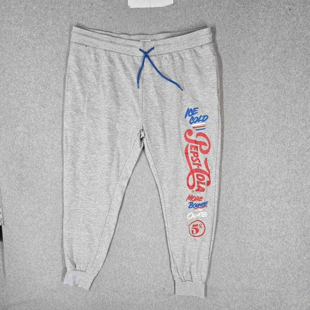 Pepsi Men Activewear Pants MEDIUM Gray Sweatpants Graphic Fleece Pepsi-Cola